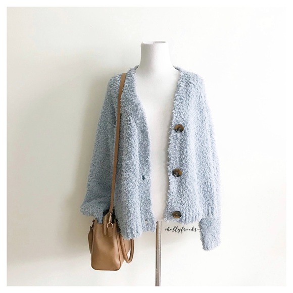 Nwt Hippie Rose Fuzzy Blue Cardigan 